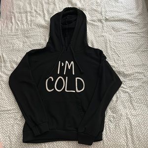 black hoodie with white "i'm cold" lettering (L)